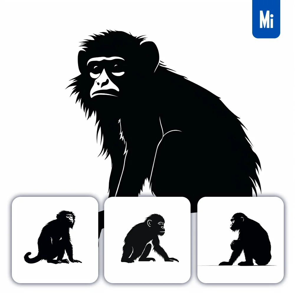 Midjourney Prompt Black Monkey Silhouette Logo Illustration