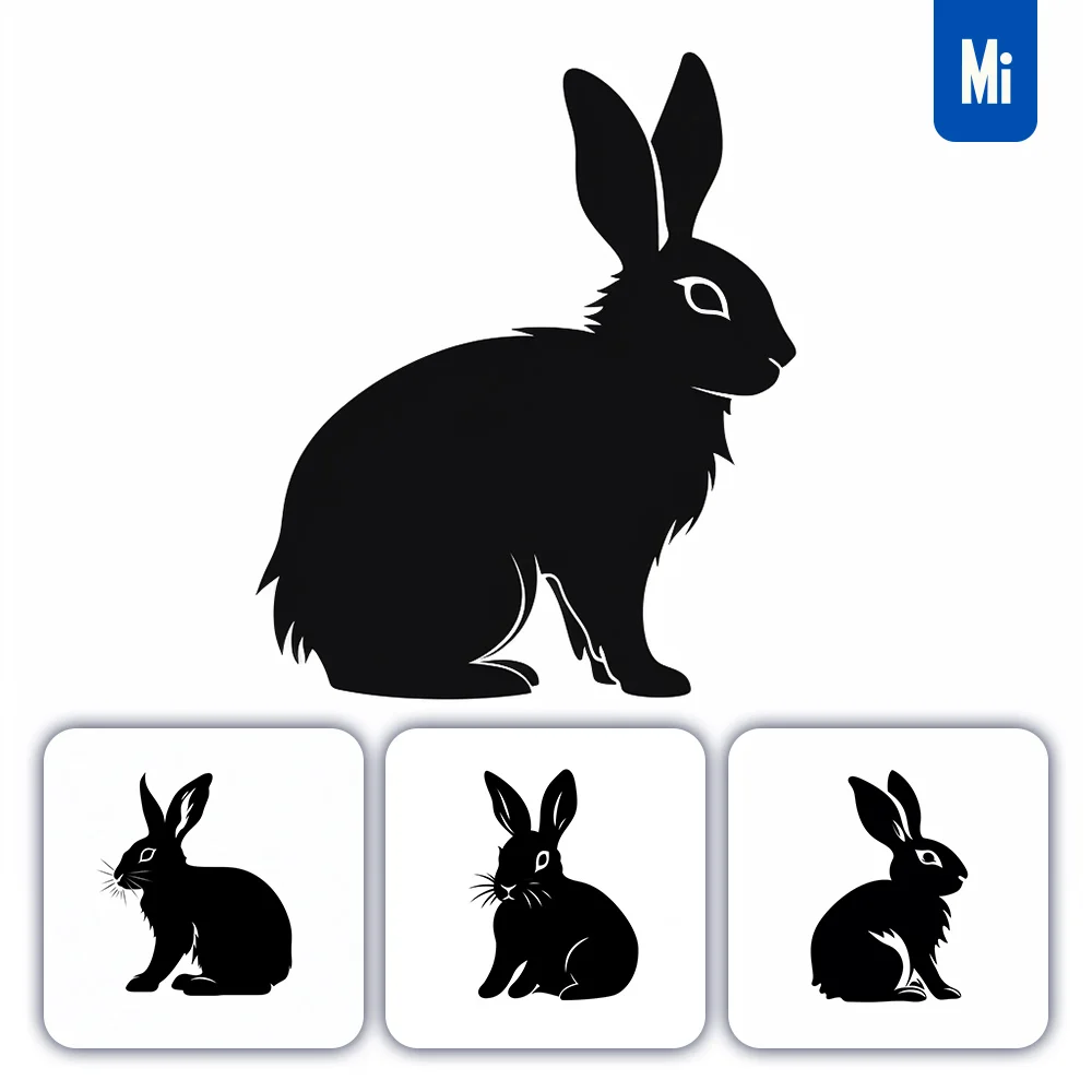 Midjourney Prompt Black Rabbit Silhouette Logo Illustration