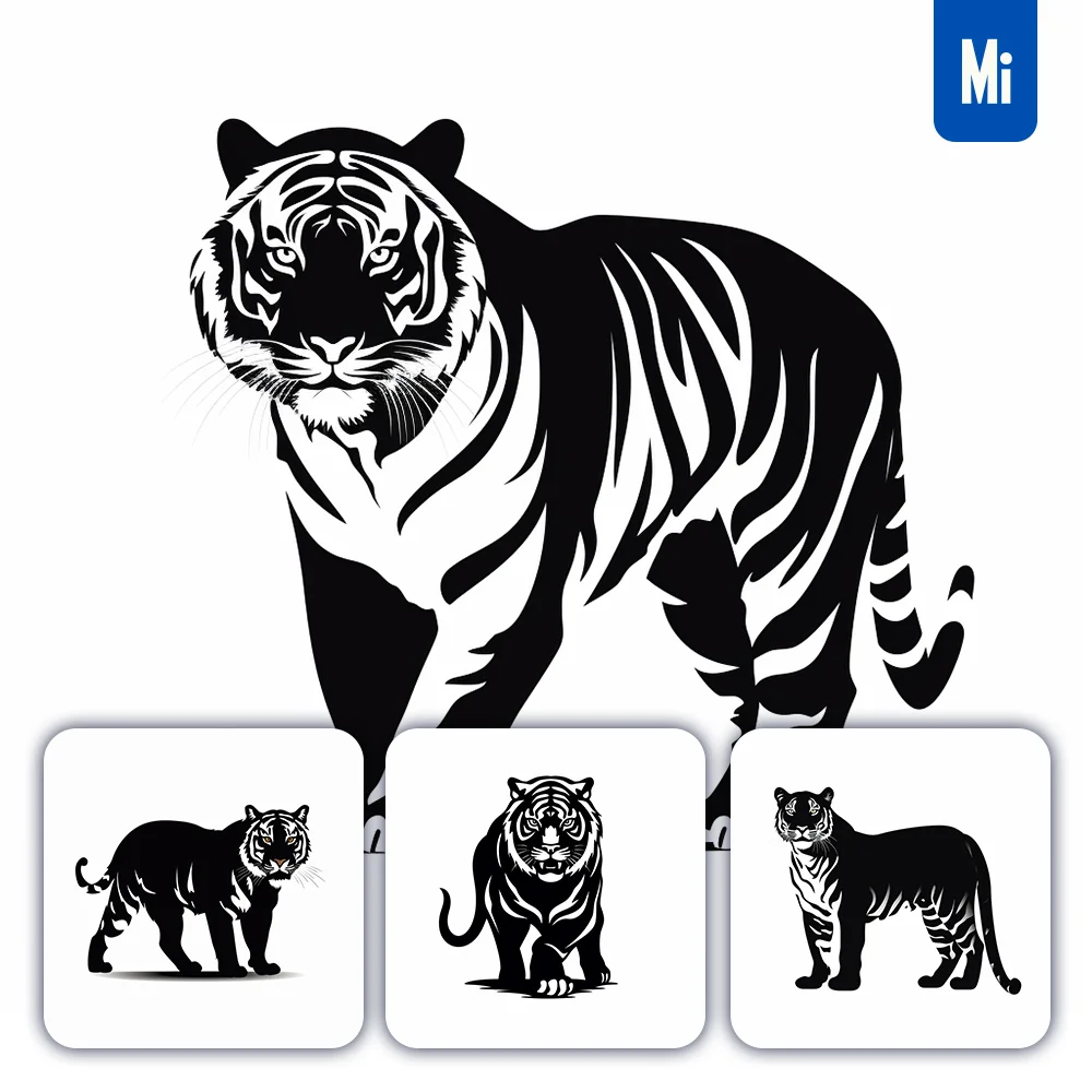 Midjourney Prompt Black Tiger Silhouette Logo Illustration