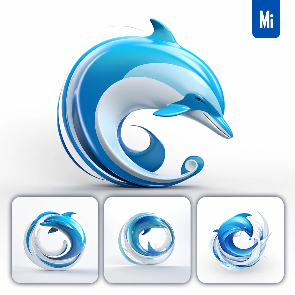 Midjourney Prompt Blue Dolphin Spiral Logo