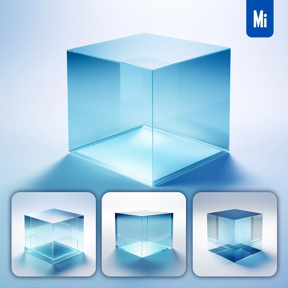 Midjourney Prompt Blue Glass Transparentbox Cube Block