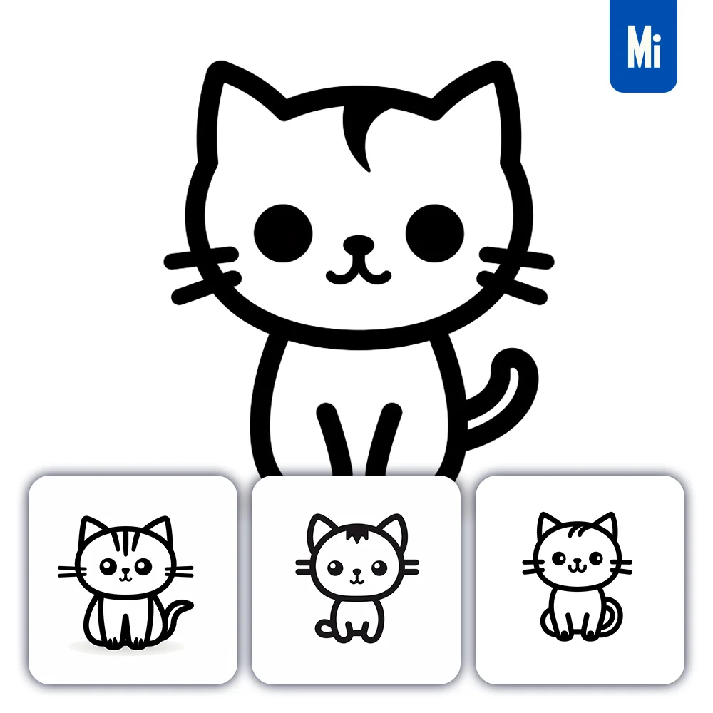midjourney prompt cat line cartoon vector logo