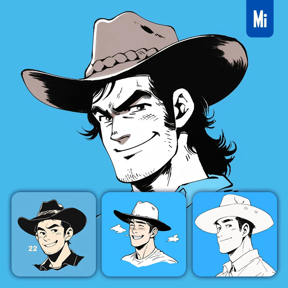 Midjourney Prompt Cowboy Man Hat Character Portrait Illustration