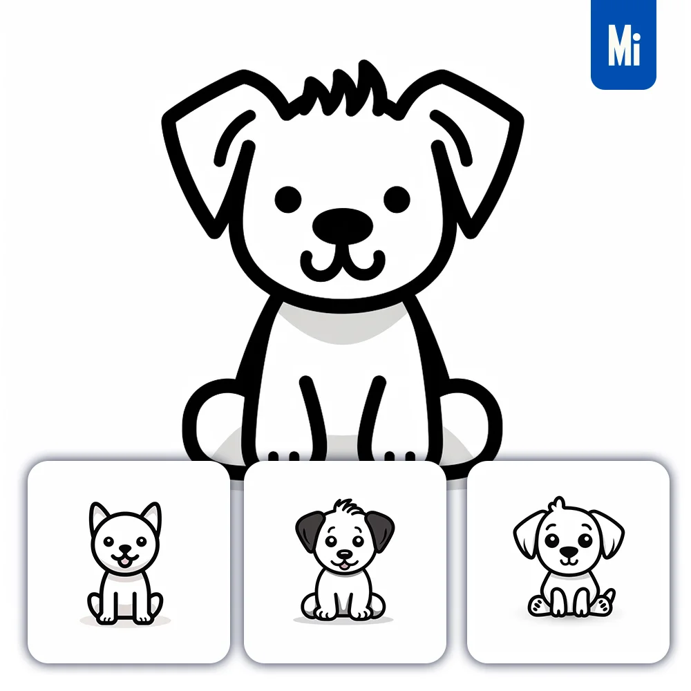 Midjourney Prompt Dog Line Cartoon Vector Logo