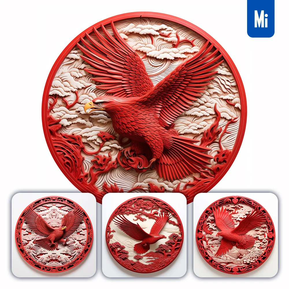 Midjourney Prompt Eagle Red Circle Lacquer Carving