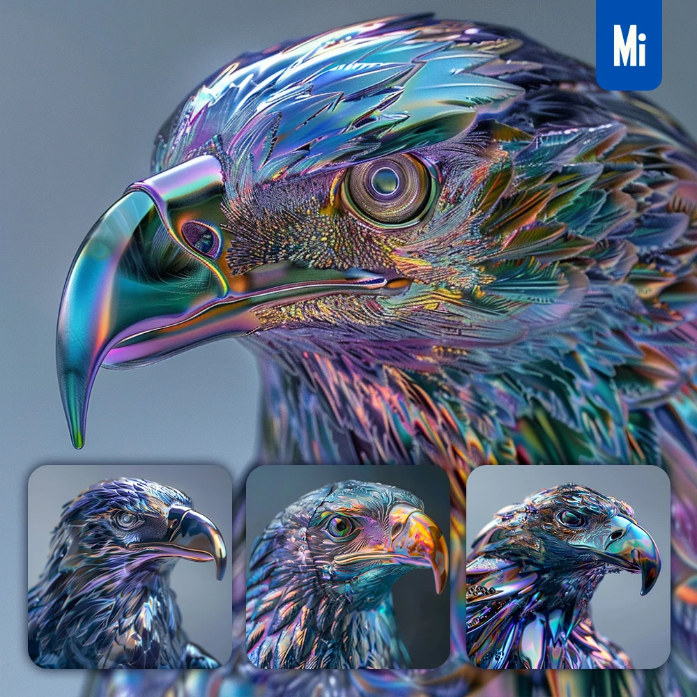 Midjourney Prompt Eagle Statue Head Glass Metal