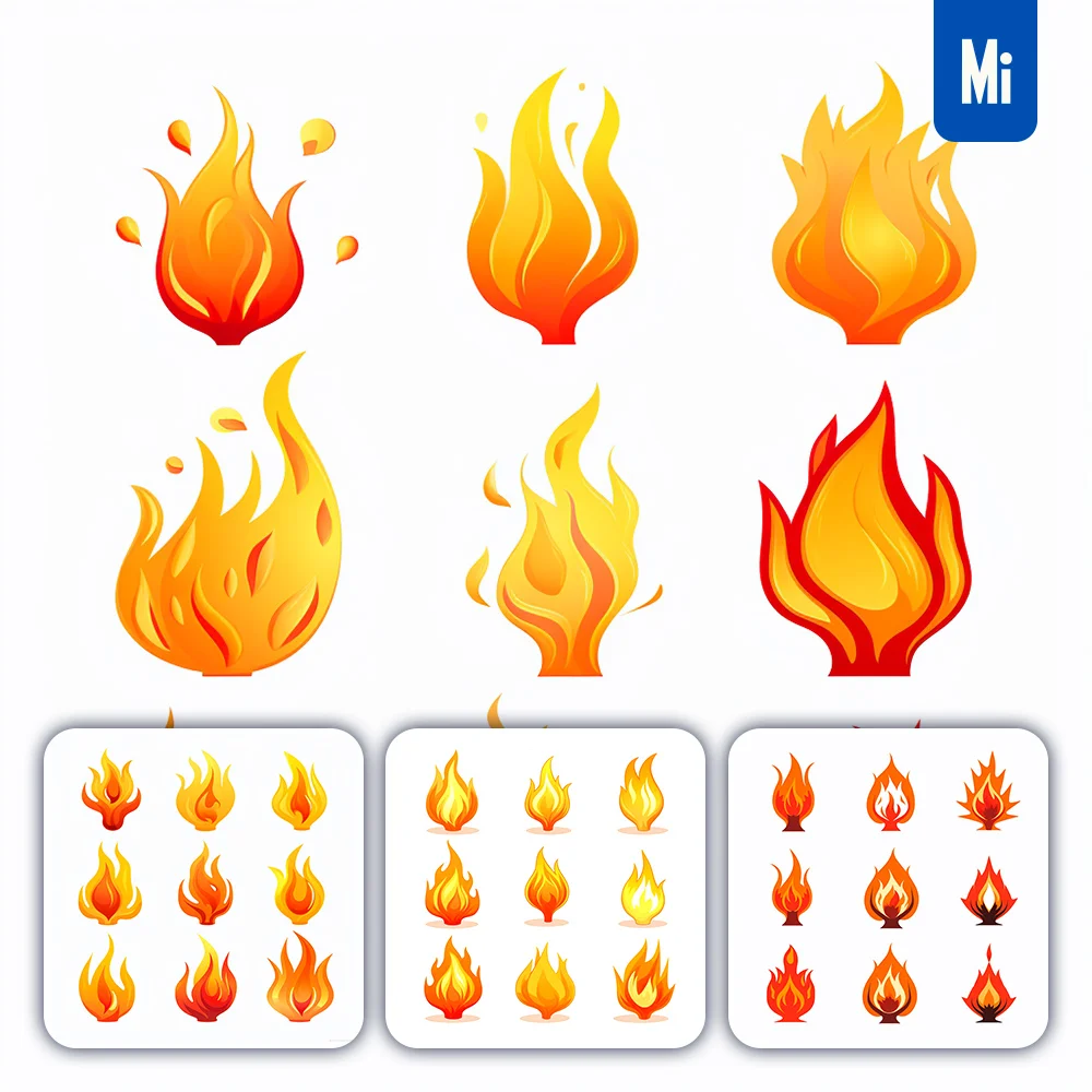 Midjourney Prompt Fire Vector Logo Icon Set