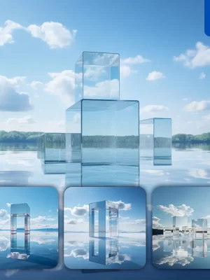 Midjourney Prompt Glass Block Cloud Sky Lake