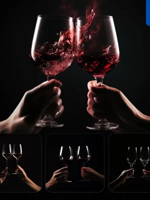 Midjourney Prompt Hands Glasses Red Wine Cheers Photography