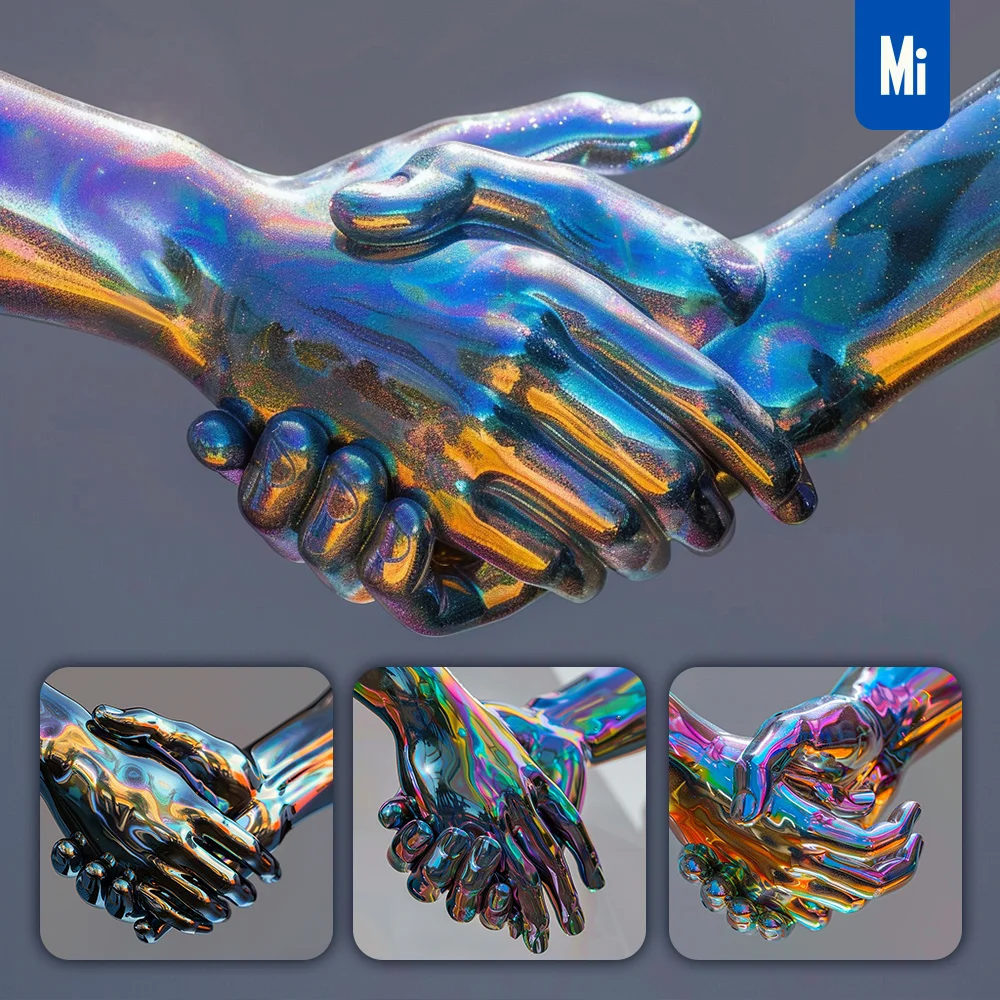 Midjourney Prompt Handshake Hand Statue Head Glass Metal