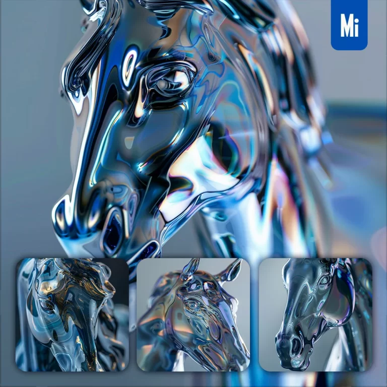 midjourney prompt head horse face statue glass metal