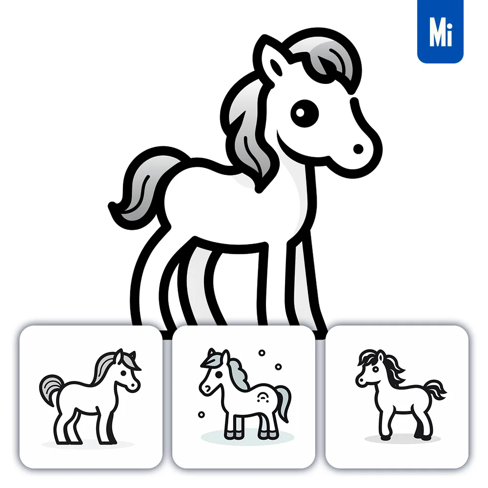 Midjourney Prompt Horse Line Cartoon Vector Logo