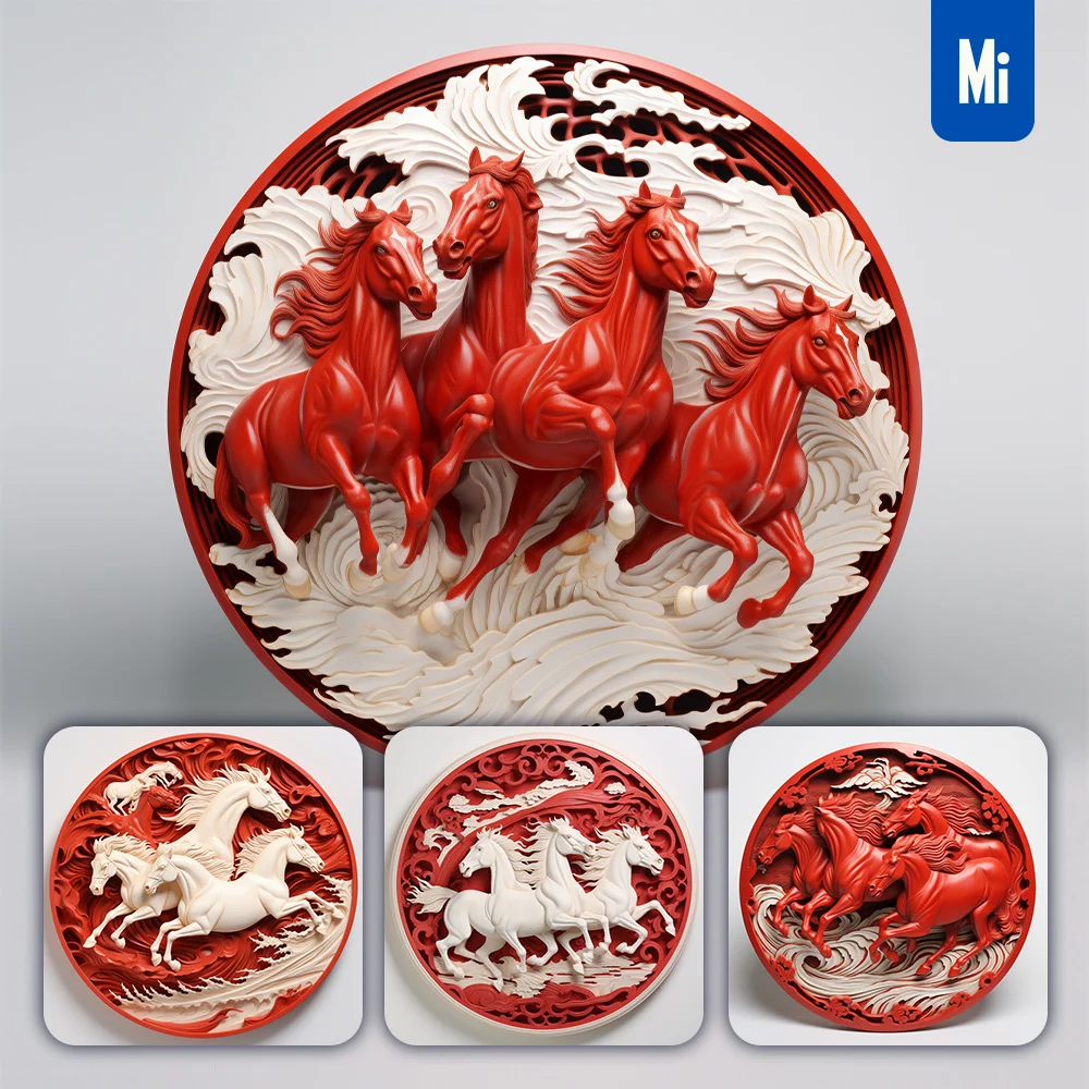 Midjourney Prompt Horse Red Circle Lacquer Carving