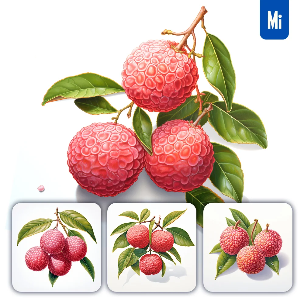 Midjourney Prompt Lychee Leaf Illustration Painting