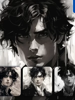 Midjourney Prompt Man Black And White Face Portrait Painting