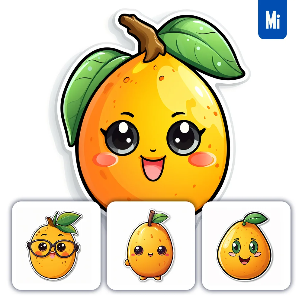 Midjourney Prompt Mango Cute Cartoon Sticker Vector Logo