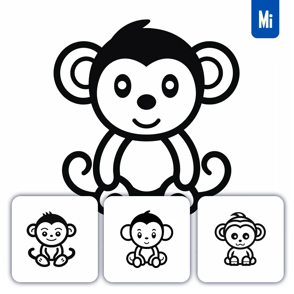 Midjourney Prompt Monkey Line Cartoon Vector Logo