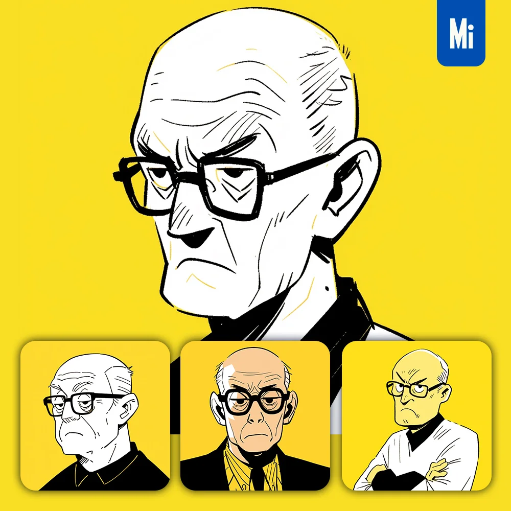 Midjourney Prompt Oldman Glasses Character Portrait Illustration