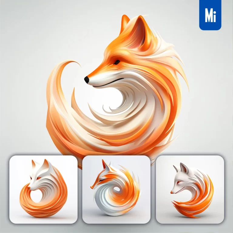 midjourney prompt orange fox spiral 3D logo
