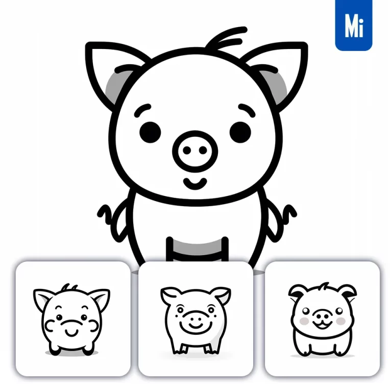 midjourney prompt pig line cartoon vector logo