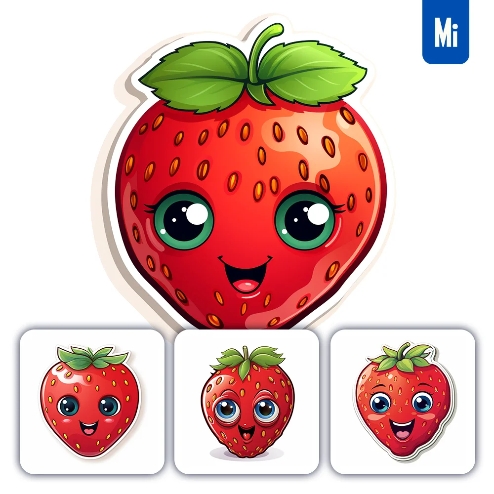 Midjourney Prompt Strawberry Cute Cartoon Sticker Vector Logo