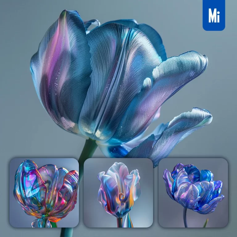 midjourney prompt tulip flower statue glass metal