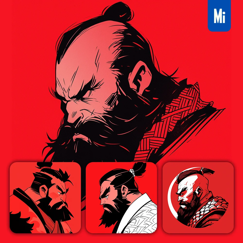 midjourney prompt warrior man beard character portrait illustration