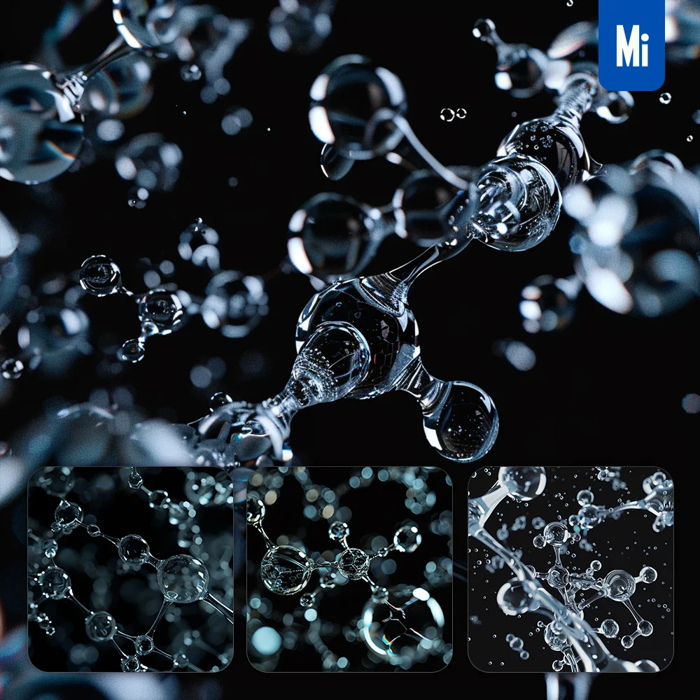 Midjourney Prompt Water Blue Bubble Molecular Structure Transparent