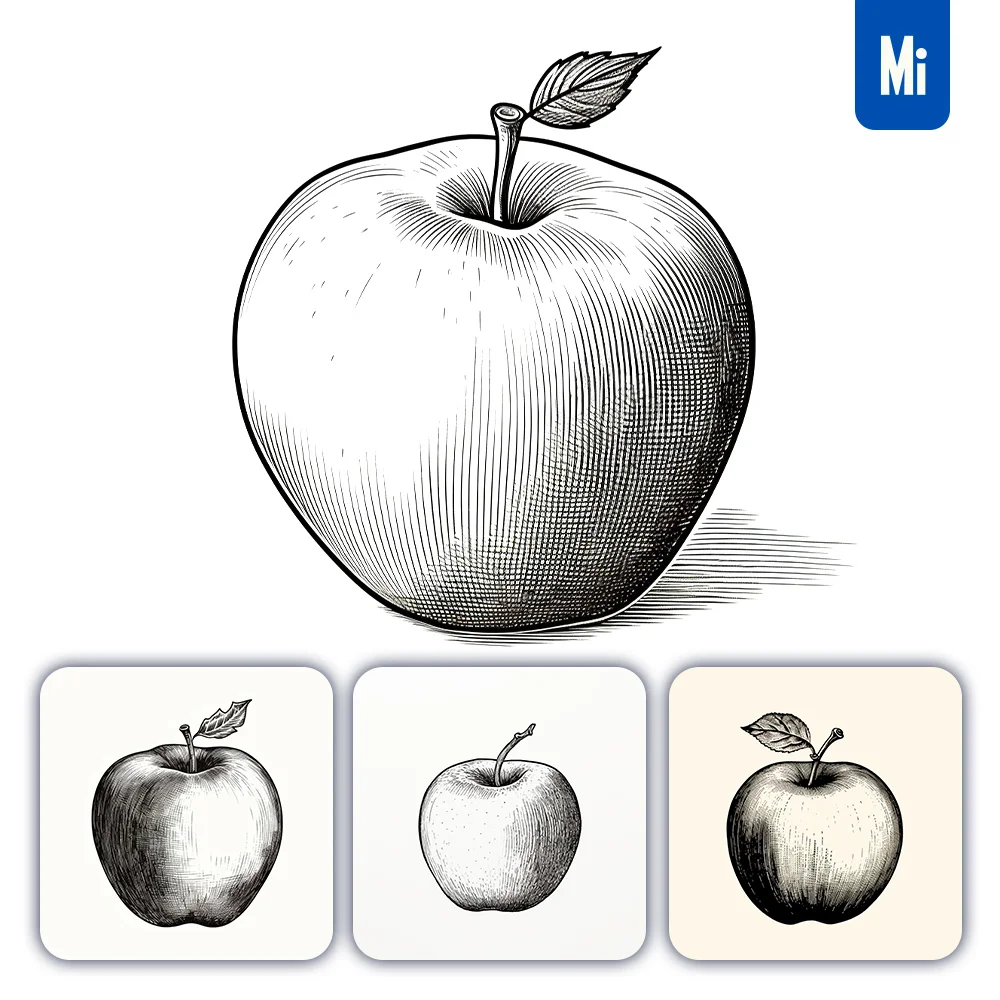 Midjourney Prompt Apple Black And White Drawing Victor Ink Illustration Logo