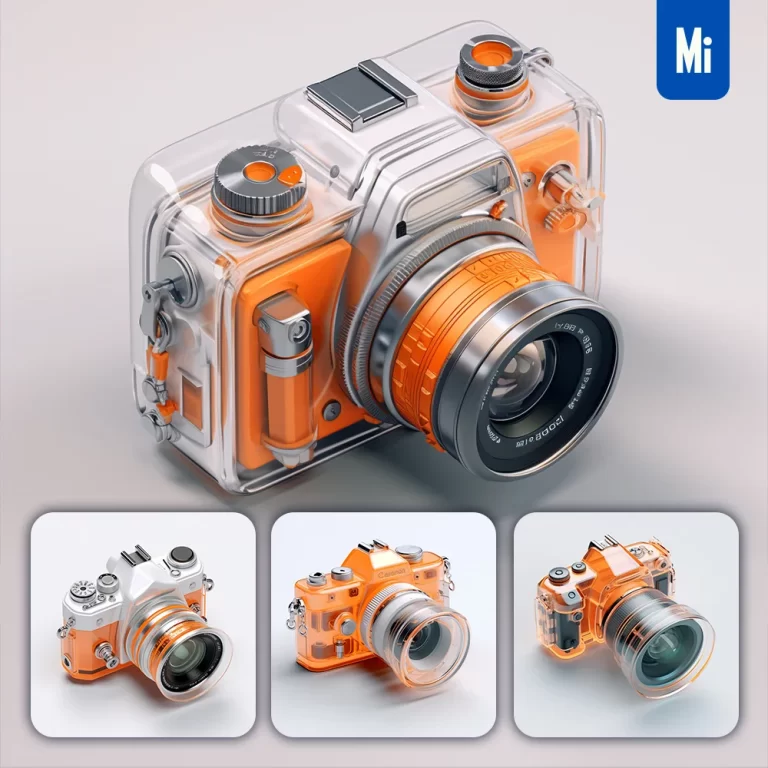 midjourney prompt camera orange isometric material industrial design 3D icon