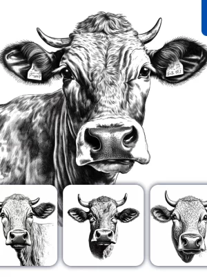 Midjourney Prompt Cow Face Head Painting Black And White