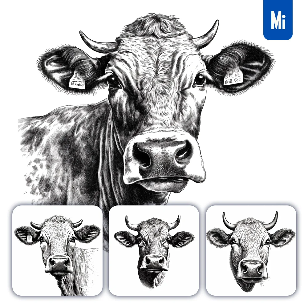 Midjourney Prompt Cow Face Head Painting Black And White
