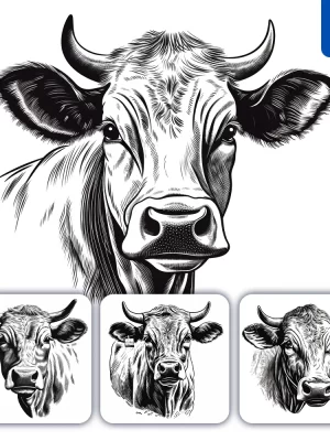 Midjourney Prompt Cow Head Face Black And White Drawing Victor Ink Illustration Logo