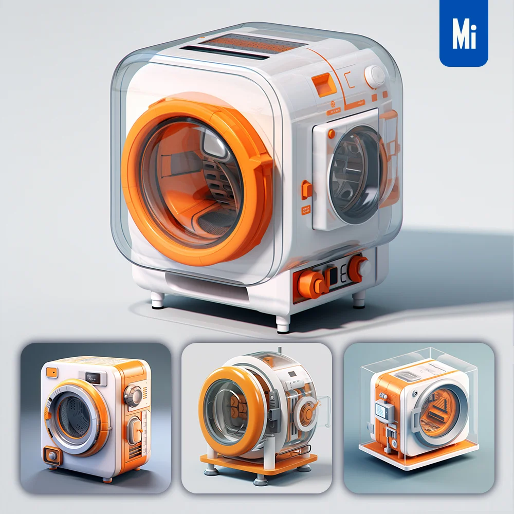 Midjourney Prompt Drying Machine Orange Isometric Material Industrial Design 3d Icon