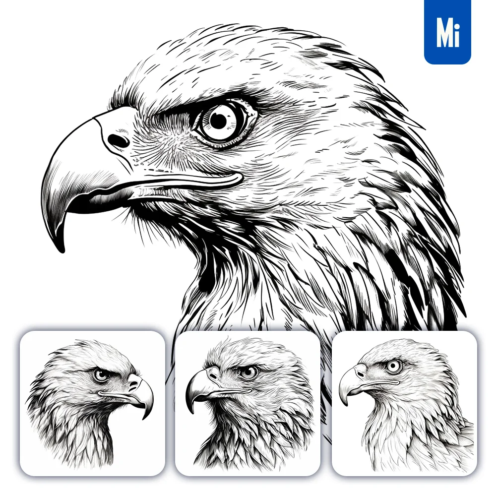 Midjourney Prompt Eagle Head Face Black And White Drawing Victor Ink Illustration Logo