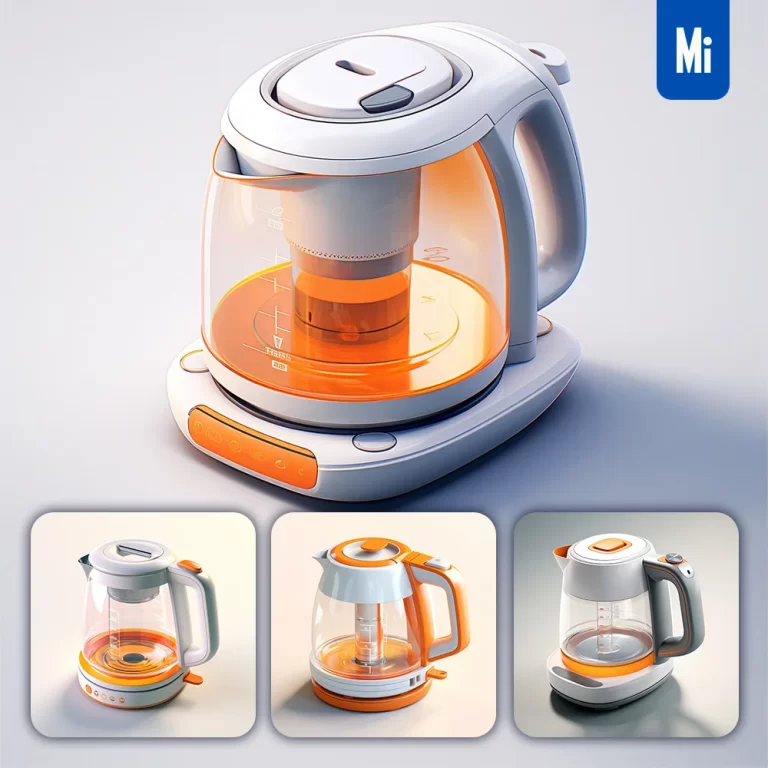midjourney prompt electric kettle hot water tea orange isometric material industrial design 3D icon