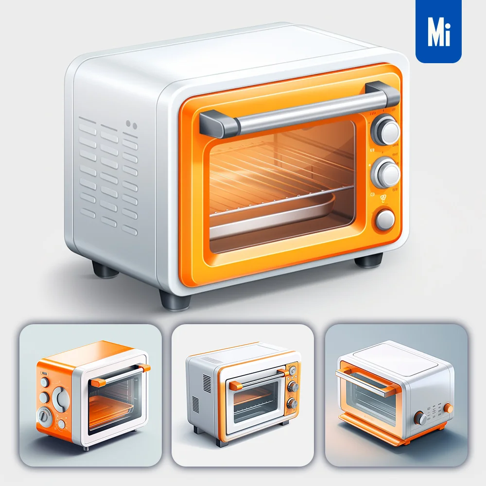 Midjourney Prompt Electric Oven Stove Toaster Orange Isometric Material Industrial Design 3d Icon