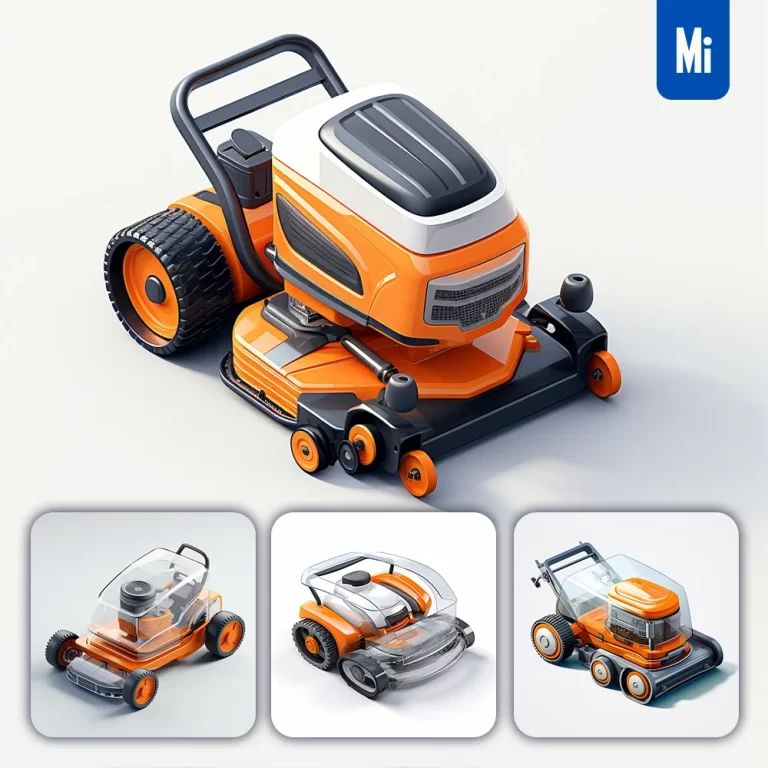 midjourney prompt field mower weeding machine orange isometric material industrial design 3D icon