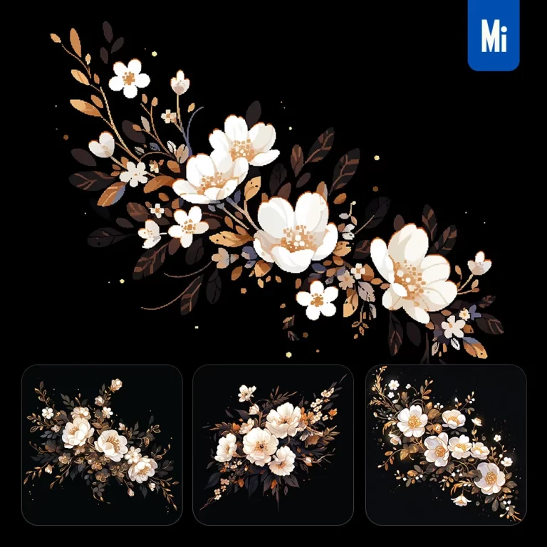midjourney prompt flower floral white gold leaves leaf vector illustration petal
