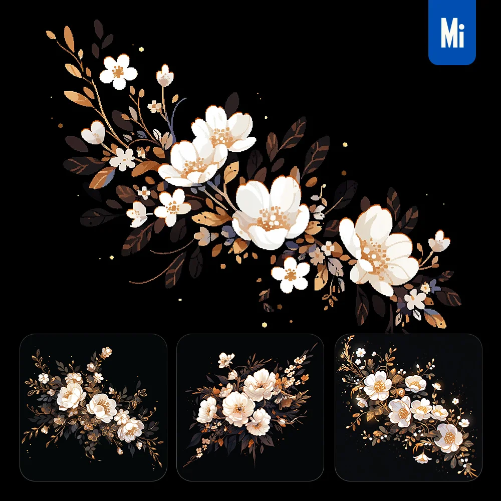 Midjourney Prompt Flower Floral White Gold Leaves Leaf Vector Illustration Petal