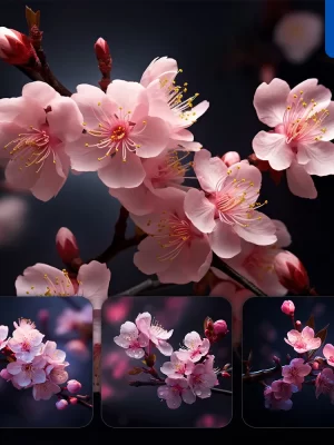 Midjourney Prompt Flower Plum Blossom Pink Petal Night Light Photography