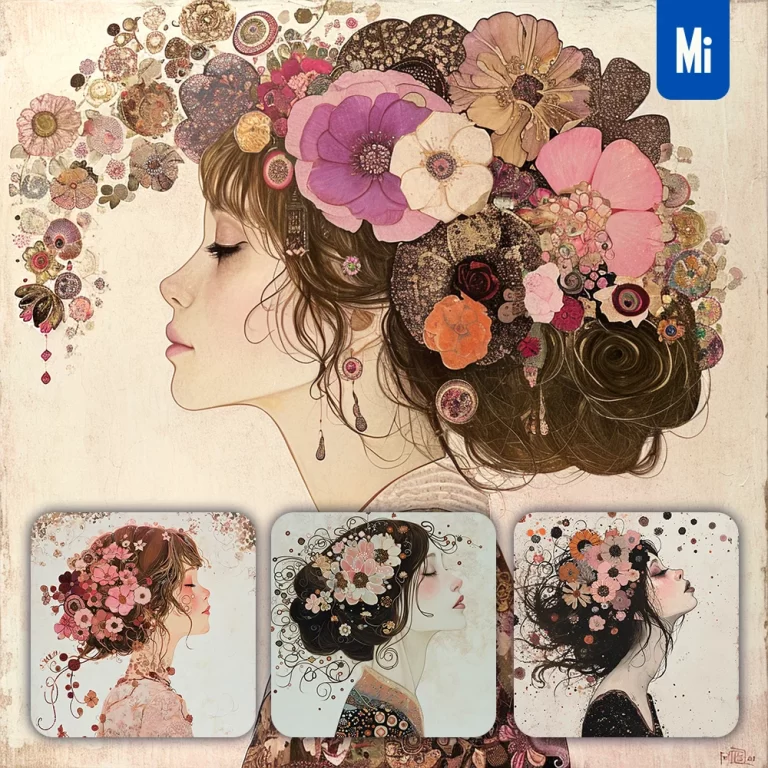 midjourney prompt girl flower hair painting face beautiful