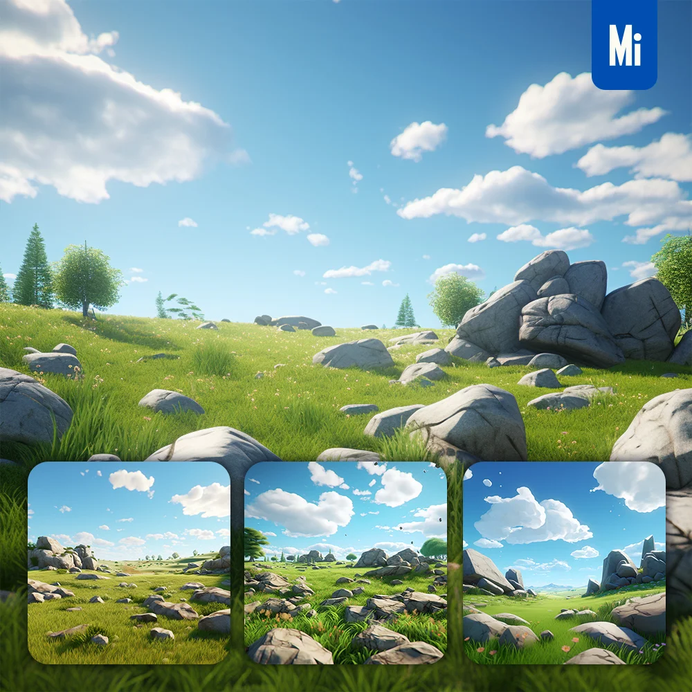 Midjourney Prompt Grass Field Rock Sky Cloud Stone Outdoor