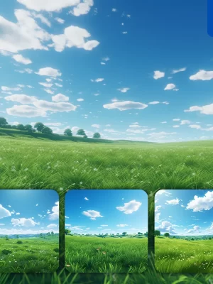 Midjourney Prompt Grass Green Field Anime Nature Sky Sunny