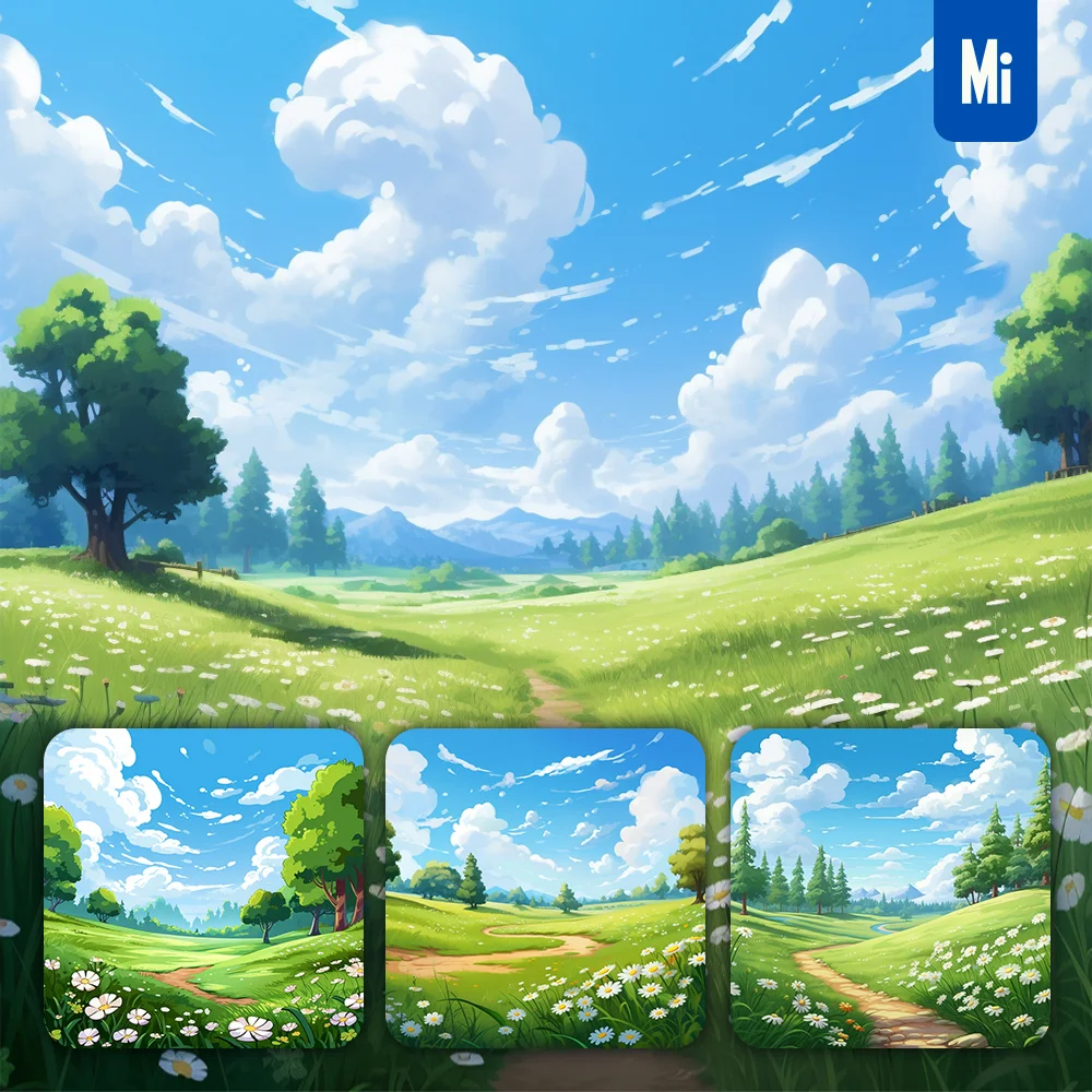 Midjourney Prompt Green Grass Sunny Meadow Field Flower Sky Outdoor