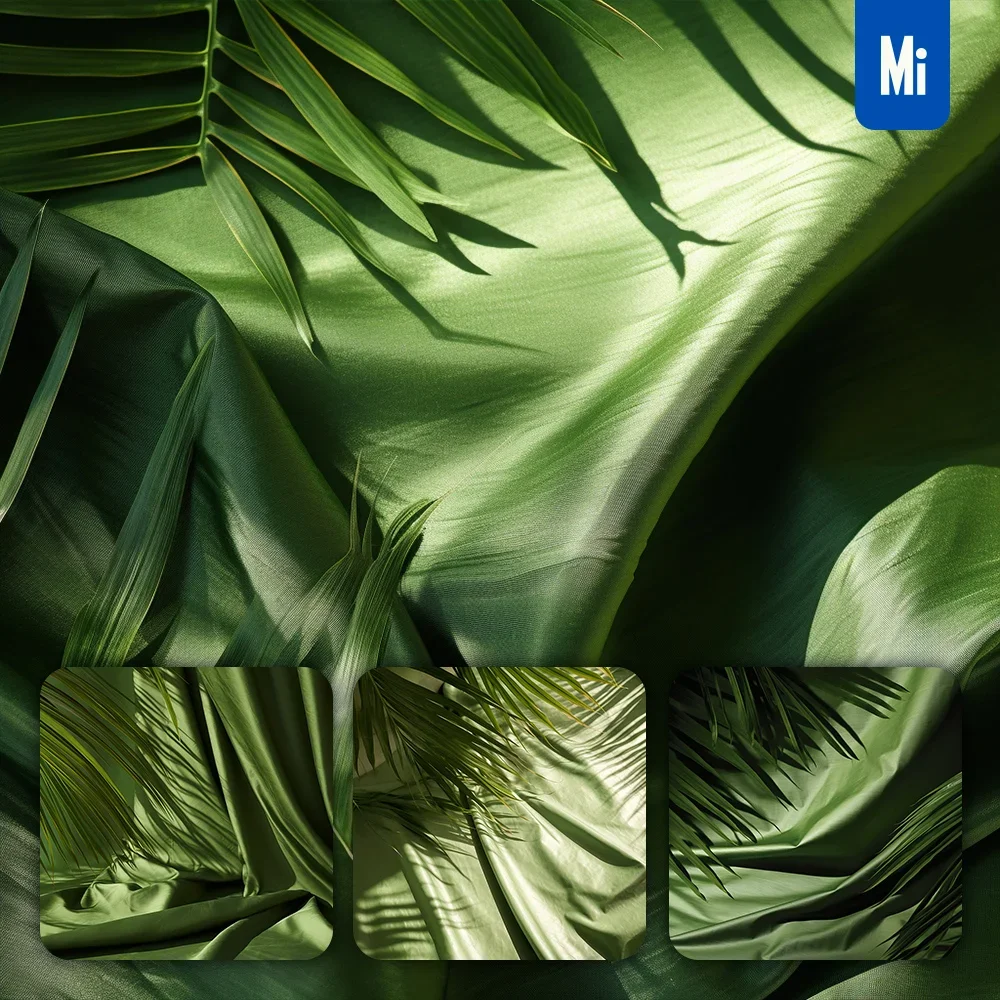 Midjourney Prompt Green Palm Tree Background Shadow Fabric Silk Cloth Leaf