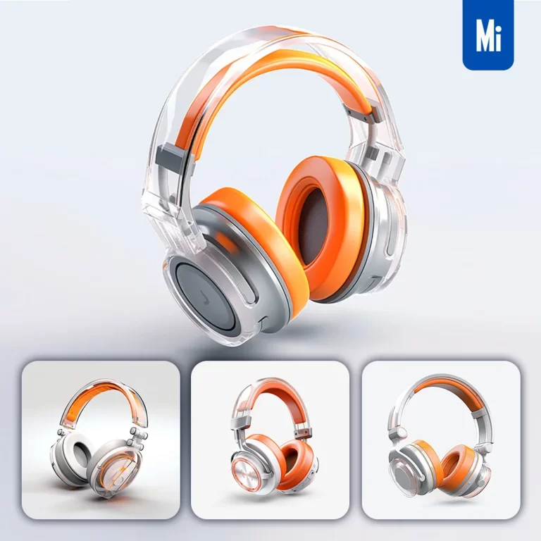 midjourney prompt headset headphone orange isometric material industrial design 3D icon
