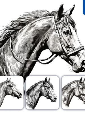 Midjourney Prompt Horse Face Head Painting Black And White