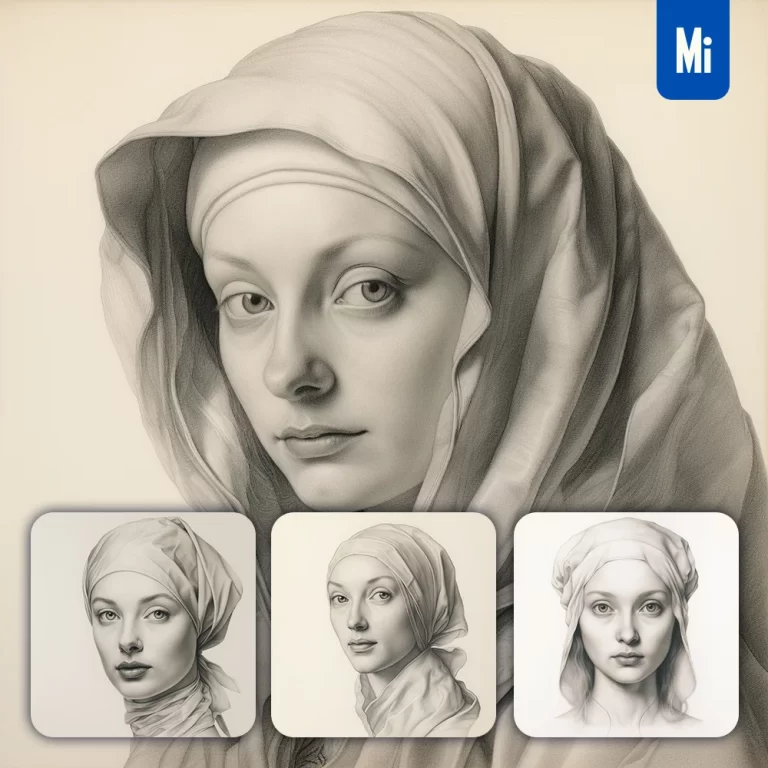 midjourney prompt lady pencil drawing face head woman sketch black and white