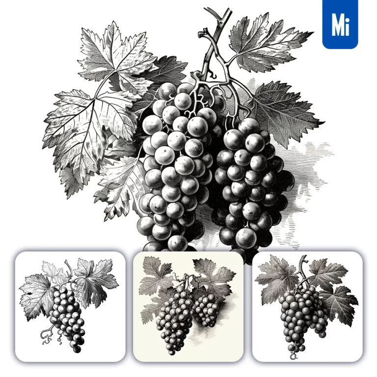 midjourney prompt leaf bunch grape leaves vector illustration black and white ink painting